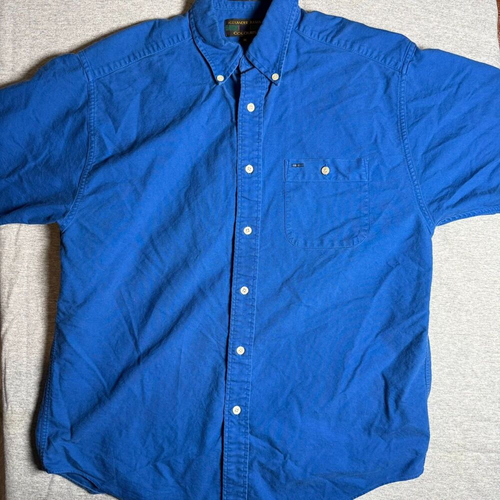 Alexander Julian Colours Blue button down short sleeve shirt mens size medium